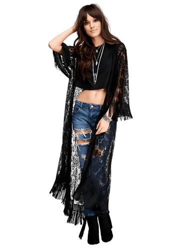 Long Black Tassel Lace Kimono for Women -, Kimono , Drestiny , Australia, Black, Kimonos, L, Long Sleeves, M, New Zealand, S, United Kingdom, United States , Drestiny , www.shopdrestiny.com